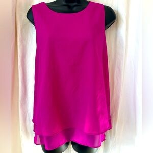Lauren Ralph Lauren Women's Sz M Fuscia Sleeveless Polyester Layered Blouse